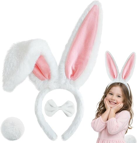 D-Fokes Easter Bunny Ears Headband and Bunny Tail, Rabbit Ears Headband for Easter Party Cosplay Decoration Bunny Hairbands in Saudi Arabia