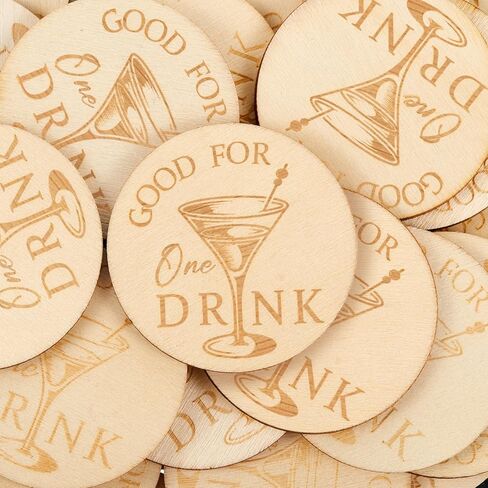 Marsui 200 Pcs Drinks Tokens Bulk Wooden Tokens for Events Rustic Wood Drinks Token Hearts Vintage Drink Token Tickets for Wedding Favours Beverage Birthday Parties Bar Table Decoration Supplies in Saudi Arabia