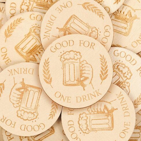 Marsui 200 Pcs Drinks Tokens Bulk Wooden Tokens for Events Rustic Wood Drinks Token Hearts Vintage Drink Token Tickets for Wedding Favours Beverage Birthday Parties Bar Table Decoration Supplies in Saudi Arabia