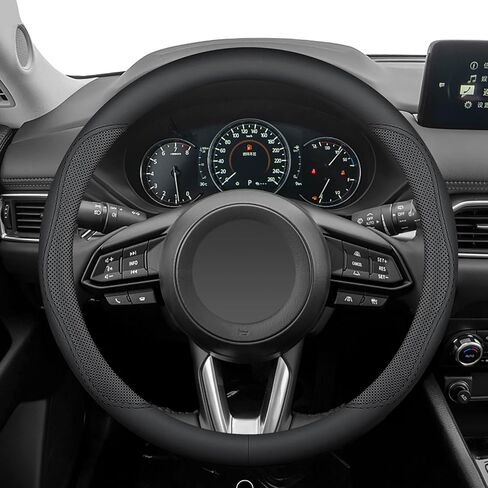 غطاء عجلة قيادة السيارة من جلد نابا لملحقات 2023 2024 2025 2026 Mazda CX-50 CX-5 CX-30 CX-90، عالمي 14.5-15 بوصة، غير قابل للانزلاق وجيد التهوية، أسود in Kuwait