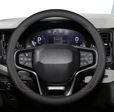 Nappa Leather Car Steering Wheel Cover for 2023 2024 2025 2026 Mazda CX-50 CX-5 CX-30 CX-90 Accessories, Universal 14.5-15 Inch, Non-Slip and Breathable, Black in Kuwait
