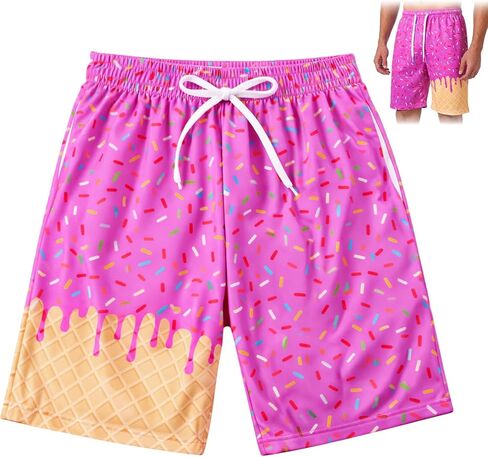 Janmercy Ice Cream Mesh Shorts Waffle Quick Dry Athletic Shorts Elastic Waist Gym Baseball Workout Running Pants with Pockets in Saudi Arabia