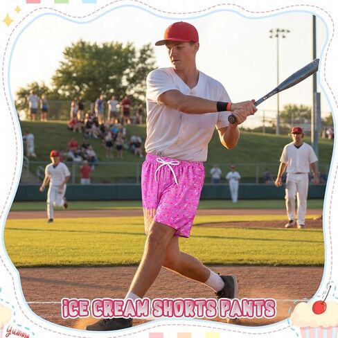 Janmercy Ice Cream Mesh Shorts Waffle Quick Dry Athletic Shorts Elastic Waist Gym Baseball Workout Running Pants with Pockets in Saudi Arabia