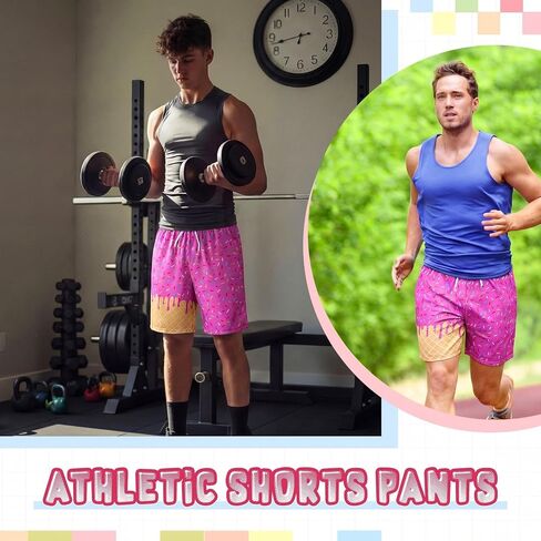 Janmercy Ice Cream Mesh Shorts Waffle Quick Dry Athletic Shorts Elastic Waist Gym Baseball Workout Running Pants with Pockets in Saudi Arabia
