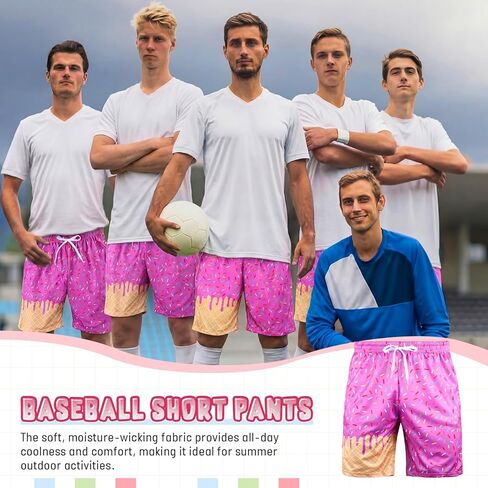 Janmercy Ice Cream Mesh Shorts Waffle Quick Dry Athletic Shorts Elastic Waist Gym Baseball Workout Running Pants with Pockets in Saudi Arabia