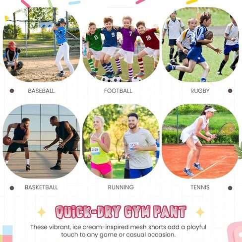 Janmercy Ice Cream Mesh Shorts Waffle Quick Dry Athletic Shorts Elastic Waist Gym Baseball Workout Running Pants with Pockets in Saudi Arabia