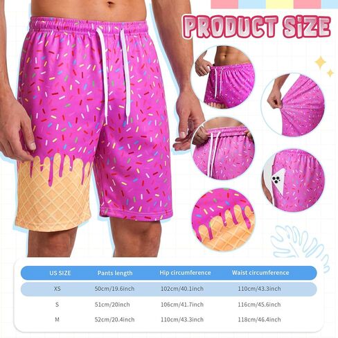 Janmercy Ice Cream Mesh Shorts Waffle Quick Dry Athletic Shorts Elastic Waist Gym Baseball Workout Running Pants with Pockets in Saudi Arabia