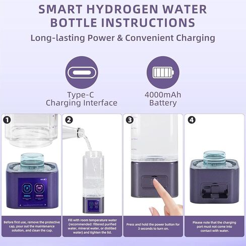 Hydrogen Water Bottle Deluxe Version, Up to 9000ppb Concentration, Upgrade Smart Touchscreen Control SPE Hydrogen Generator with LED Display Portable Hydrogen Water Machine in Saudi Arabia