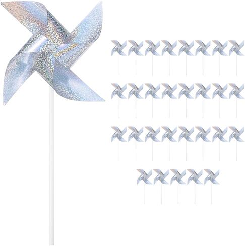 30-Pack Wind Spinner Sparkly Lawn Pinwheels, 16 Inch Plastic Reflective Pinwheels for Party Decorations/Yard/Garden, Colorful Rainbow Garden Windmill [Gold Tone] in Kuwait