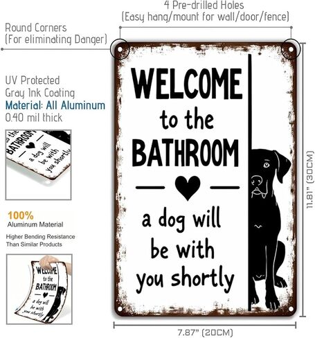 Funnysign Dog Lovers Gfits لافتة حمام مضحكة - "مرحبًا بكم في الحمام، سيكون الكلب معك قريبًا" - لوحة فنية جدارية معدنية لديكور المرحاض أو الحمام، 8 × 12 بوصة (9734) in Saudi Arabia