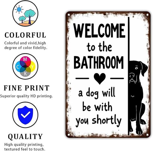 Funnysign Dog Lovers Gfits لافتة حمام مضحكة - "مرحبًا بكم في الحمام، سيكون الكلب معك قريبًا" - لوحة فنية جدارية معدنية لديكور المرحاض أو الحمام، 8 × 12 بوصة (9734) in Saudi Arabia