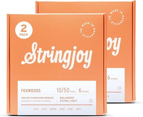 Stringjoy متوازن ضوء Foxwoods المغلفة الفوسفور البرونزية الصوتية سلاسل الغيتار 12-54، FW1254، لهجة طويلة الأمد وجودة الصوت، مجموعة 6 سلسلة الصوتية، 2-حزمة in Saudi Arabia