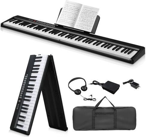 Ktaxon 88 Key Keyboard Piano لوحة مفاتيح بيانو قابلة للطي مع 1000 إيقاع، 1000 نغمة و50 عرضًا تجريبيًا، صوت بلوتوث وMIDI، 3 أوضاع تعليمية و2 إمداد بالطاقة، معدات كاملة للمبتدئين (أسود كامل) in Saudi Arabia