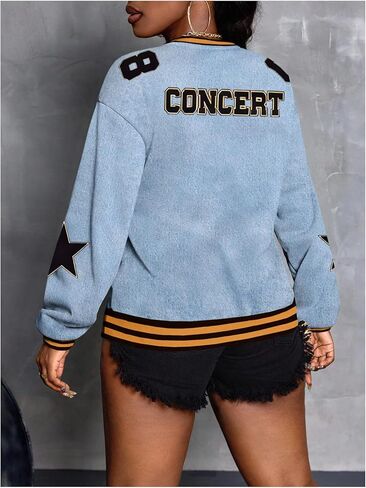 Women's Letter Graphic Y2K Jersey Shirt Long Sleeve V Neck Oversized Pullover Sweatshirts in Saudi Arabia
