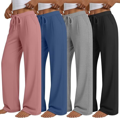 4 Pack Women's Lounge Pants Wide Leg Yoga Pants with Pockets Drawstring Workout Sweatpants Casual Jogger Multipack in Saudi Arabia