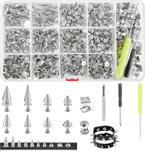 600 PCS Metal Studs and Spikes for Clothing, 8 Size Cone Spikes and Pyramid Studs,Screwback Studs Rivets Punk Accessories Kit for DIY Punk Style Clothes Bags Purse Collar Leather Craft in Saudi Arabia