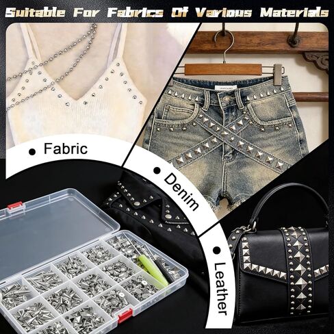 600 PCS Metal Studs and Spikes for Clothing, 8 Size Cone Spikes and Pyramid Studs,Screwback Studs Rivets Punk Accessories Kit for DIY Punk Style Clothes Bags Purse Collar Leather Craft in Saudi Arabia