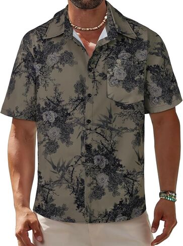 Hawaiian Shirt for Men Short Sleeve Floral Button Down Tops Summer Beach Outfit with Pocket in Saudi Arabia