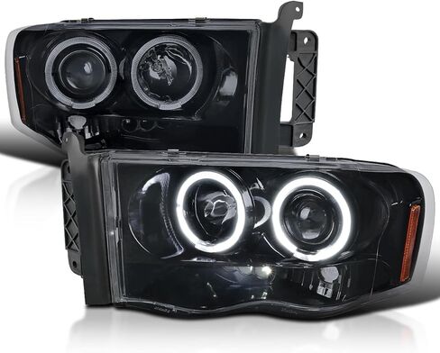 SPEC-D ضبط Jet Black Halo المصابيح الأمامية لجهاز العرض متوافقة مع 2002-2005 دودج رام 1500، 2003-2005 دودج رام 2500/3500، مجموعة المصابيح الأمامية اليسرى + اليمنى in Kuwait