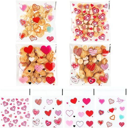 Valentine Treat Bags, 150 PCS Valentines Cellophane Treat Bags, Valentines Goodie Bag, Self-Sealing Plastic Clear Candy Cookie Gift Ziplock Bag for Valentine's Day Holiday Party Favor Supplies in Saudi Arabia
