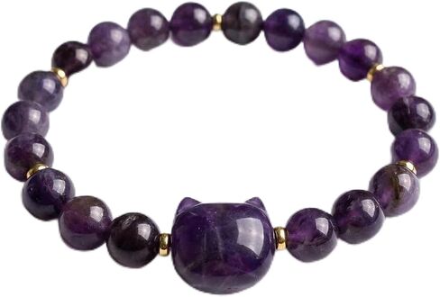 Slowgrain 14K Gold Plated Natural Gemstone Bracelet, Handmade Lucky Cat Paw Charm Bracelet with Amethyst/Tiger Eye, Adjustable Elastic Band for Bracelet, Gift for Cat Owners & Daily Wear in Saudi Arabia