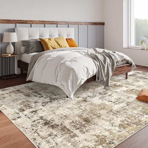 سجاد منطقة Art&Tuft مقاس 8x10، سجاد أسود تجريدي قابل للغسل مقاس 8x10 - فائق النعومة وخفيف الوزن، كومة منخفضة، سجاد حديث كبير الحجم مقاوم للبقع لغرفة المعيشة وغرفة النوم والمكتب in Kuwait