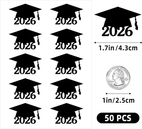 50 Pack Class of 2026 Graduation Hat Stickers – Black Vinyl Grad Cap Labels for Invitations, Envelopes, Tumblers & Party Favors – 2 x 1.26 Inch Class of 2026 Stickers in Saudi Arabia