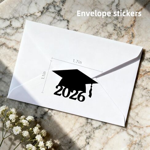 50 Pack Class of 2026 Graduation Hat Stickers – Black Vinyl Grad Cap Labels for Invitations, Envelopes, Tumblers & Party Favors – 2 x 1.26 Inch Class of 2026 Stickers in Saudi Arabia