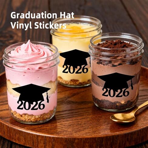 50 Pack Class of 2026 Graduation Hat Stickers – Black Vinyl Grad Cap Labels for Invitations, Envelopes, Tumblers & Party Favors – 2 x 1.26 Inch Class of 2026 Stickers in Saudi Arabia