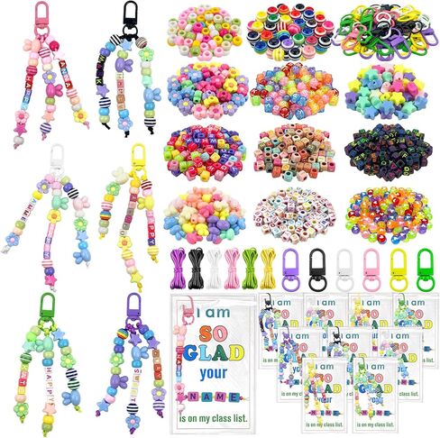 36 Set Valentine's Day DIY Keychain Making Crafts Kit Heart Key Ring Accessories Schoolbag Cards Colored Rope Letter and Heart Shape Beads for DIY Crafts Jewelry Making Keychains Valentine's Day Gift in Saudi Arabia