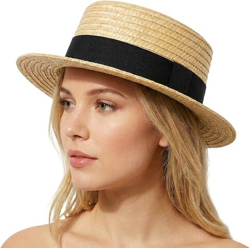 Classic Natural Straw Boater Hat Men Women Handmade Skimmer Hat Vintage Flat Top Hat Panama Style 20s Costume Party in Saudi Arabia