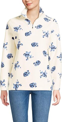 Lands' End Womens Fleece Quarter Zip Pullover Print Ivory/Clear Blue Tossed Floral Plus 2X in Saudi Arabia