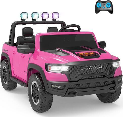 شاحنة ركوب مرخصة RAM 1500 بمقعدين، سيارة كهربائية 24 فولت مع قضيب لف وكشافات، جهاز تحكم عن بعد، نظام تعليق لجميع التضاريس (أسود) in Kuwait