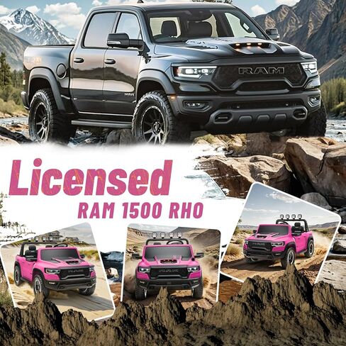 شاحنة ركوب مرخصة RAM 1500 بمقعدين، سيارة كهربائية 24 فولت مع قضيب لف وكشافات، جهاز تحكم عن بعد، نظام تعليق لجميع التضاريس (أسود) in Kuwait