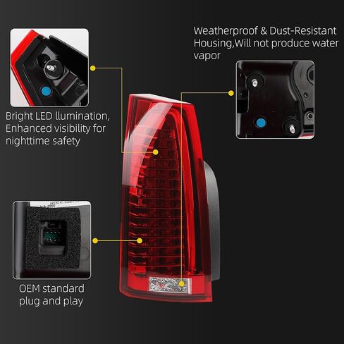Dasbecan Tail Light Assembly Compatible with 2008-2014 Cadillac CTS LED Rear Lamp Taillight Left Driver Side Replace# GM2800225 22806053 in Saudi Arabia