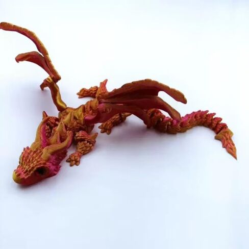 3D Printed Wyvern Dragon with Wings Multi-Jointed Movable Simulation Model Gift Desktop Ornaments Toys (Golden) in Kuwait