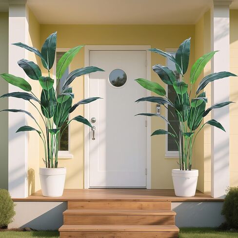 6FT Artificial Bird of Paradise Plant, Realistic Faux Palm Tree with 14 Trunk Leaves and 3 Flowers, Silk Floor Plant for Indoor/Outdoor Home, Office, Living Room Decor, Housewarming Gift, 1 Pack in Saudi Arabia