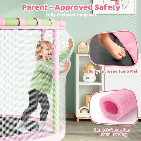 ترامبولين مقاس 55 بوصة للأطفال مع حاوية، ترامبولين للأطفال 6 في 1 للاستخدام الداخلي والخارجي، ترقية أنبوب كامل مضاد للصدأ مع قضبان جمباز قابلة للتعديل، هدية للأولاد والبنات in Kuwait