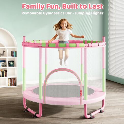 ترامبولين مقاس 55 بوصة للأطفال مع حاوية، ترامبولين للأطفال 6 في 1 للاستخدام الداخلي والخارجي، ترقية أنبوب كامل مضاد للصدأ مع قضبان جمباز قابلة للتعديل، هدية للأولاد والبنات in Kuwait