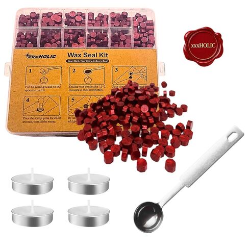 xxxHOLIC Royal Gold Wax Seal Beads Kit - 400 Beads, Stainless Steel Spoon, 4 Tealights | Starter Set for Letters, Invitations, Gifts & Crafts in Saudi Arabia