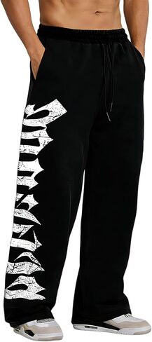 Men's Graphic Baggy Sweatpants Men Gym Pants Stretchy Casual Athletic Joggers with Pockets for Workout Training in Saudi Arabia