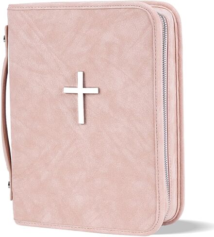 Vegan Leather Bible Cover Case, Bible Bag with Phone Pocket, Bible Case for Men Women, Christian Gift Box Packaging (Pink) in Saudi Arabia