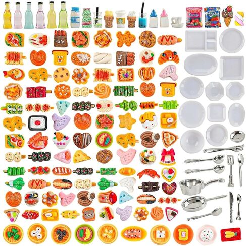 180 Pcs Dollhouse Furniture Miniature Kitchen Accessories Mini Shopping Cart Metal Trolley Basket Food Drink Toy Supermarket Store Grocery Shelves Cash Register Fridge Scale Pretend Play Game Party in Saudi Arabia