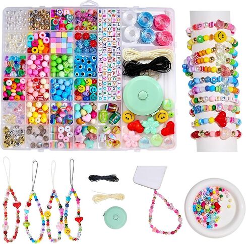 MYCUTEY DIY Keychain ＆ Phone Charm Making Kit with Letter Heart Flower Pony Beads, Craft Supplies for Women Teens Bead Craft Kit to Make Phone Charms Custom Keychains Bracelet & Bag Charm in Saudi Arabia