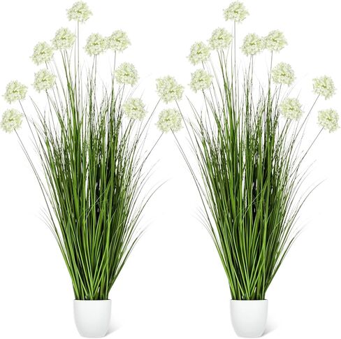 Jexine 2 Pack 4ft/47inch Artificial Grass Plant Outdoor Artificial Greenery Grass in Pot with Fake Fuchsia Flowers for Spring Room Office Indoor Outdoor Decor Housewarming Gifts in Saudi Arabia