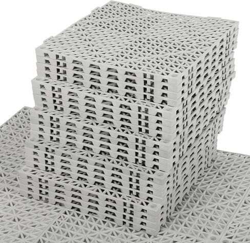 FAHKNS 12 PCS Modular Interlocking Cushion, 12“x12" Interlocking Drainage Floor Tiles, PVC Non-Slip Splicing Drainage Mats for Bathroom, Kitchen, Swimming Pool, Garden, Grey in Saudi Arabia