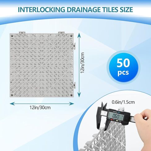 FAHKNS 12 PCS Modular Interlocking Cushion, 12“x12" Interlocking Drainage Floor Tiles, PVC Non-Slip Splicing Drainage Mats for Bathroom, Kitchen, Swimming Pool, Garden, Grey in Saudi Arabia
