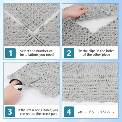 FAHKNS 12 PCS Modular Interlocking Cushion, 12“x12" Interlocking Drainage Floor Tiles, PVC Non-Slip Splicing Drainage Mats for Bathroom, Kitchen, Swimming Pool, Garden, Grey in Saudi Arabia