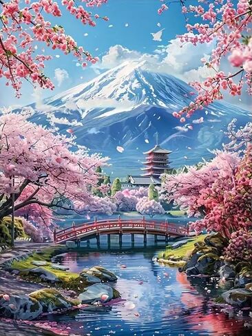 3 Pack Sakura Paint by Numbers Kit for Adults,Mount Fuji Acrylic Painting Kit Adult Paint by Number Kits on Canvas,DIY Painting for Beginners Art by Numbers for Gifts Home Wall Decor 12x16 inch in Saudi Arabia