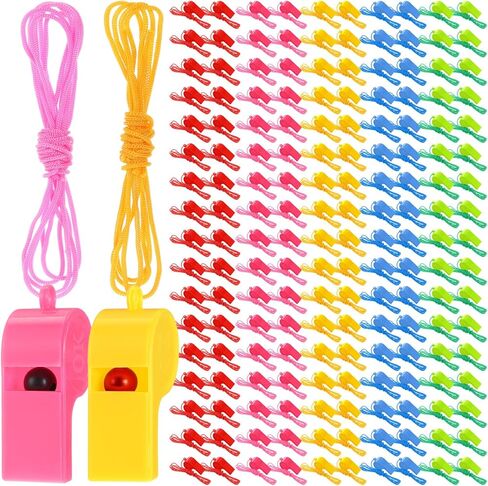 300 Pcs Plastic Whistles Bulk with Lanyard Loud Crisp Sound Sports Whistle for Christmas Birthday Party Goody Bag Fillers Referees Coaches Survival Emergency Camping, 5 Brilliant Colors in Saudi Arabia